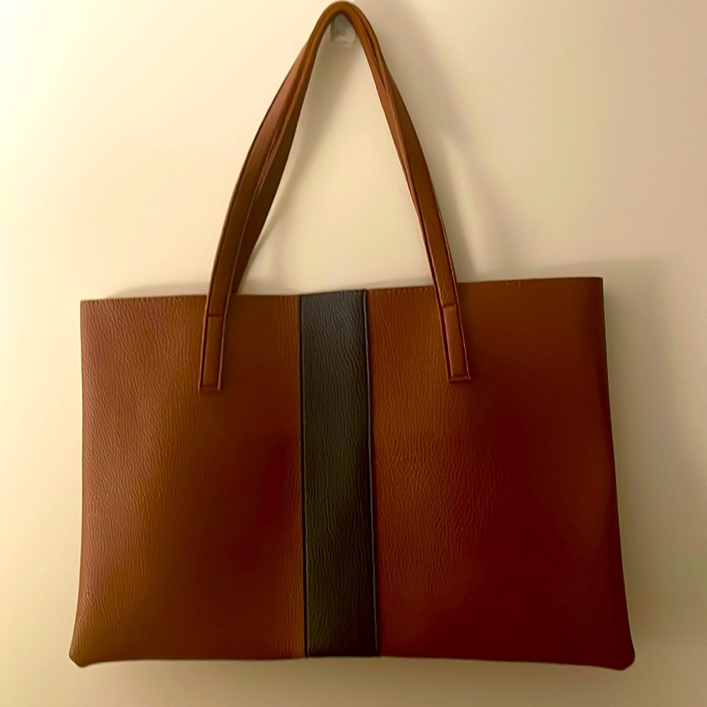 Vince Camuto brown and black vegan leather tote bag brand new